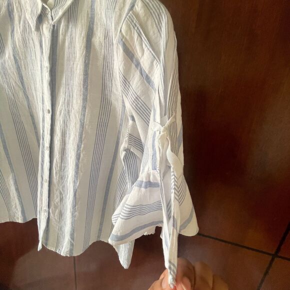 A Loves A Women's Button Down Blouse Striped Top Linen Shirt Size S - Picture 7 of 10